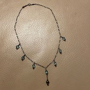 Delicate Silver Chain Necklace with Aqua Blue Teardrop Accents